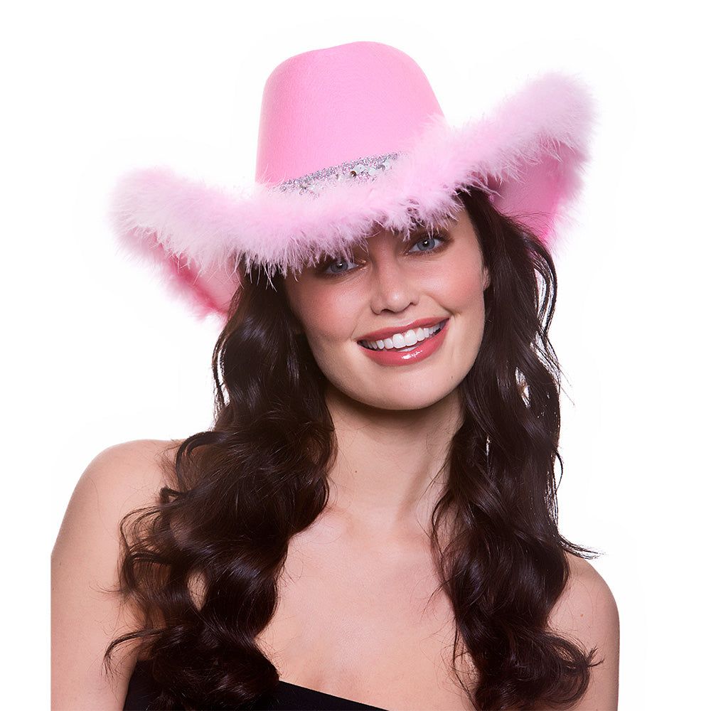 Pink Texan Cowgirl Hat with Silver Sequins and Pink Marabou Feather | Merthyr Tydfil | Why Not Shop Online