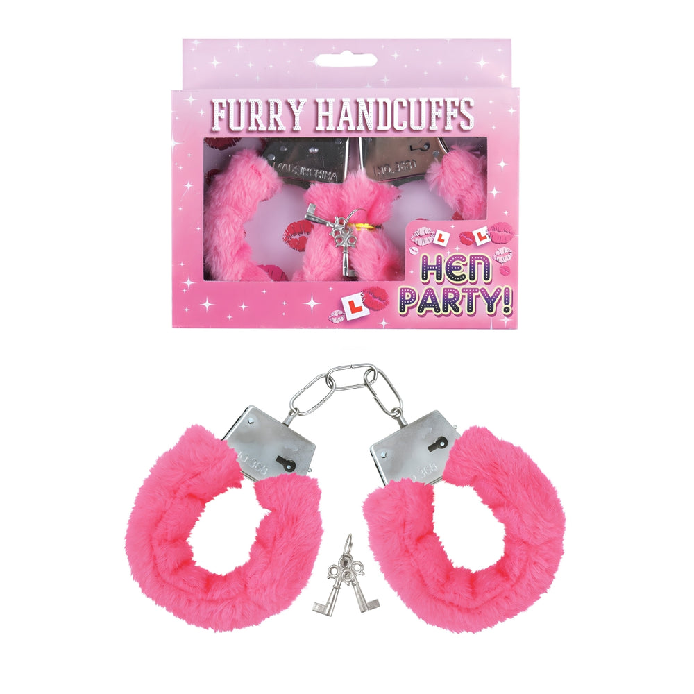 Pink Fur Hen Party Handcuffs With Keys
