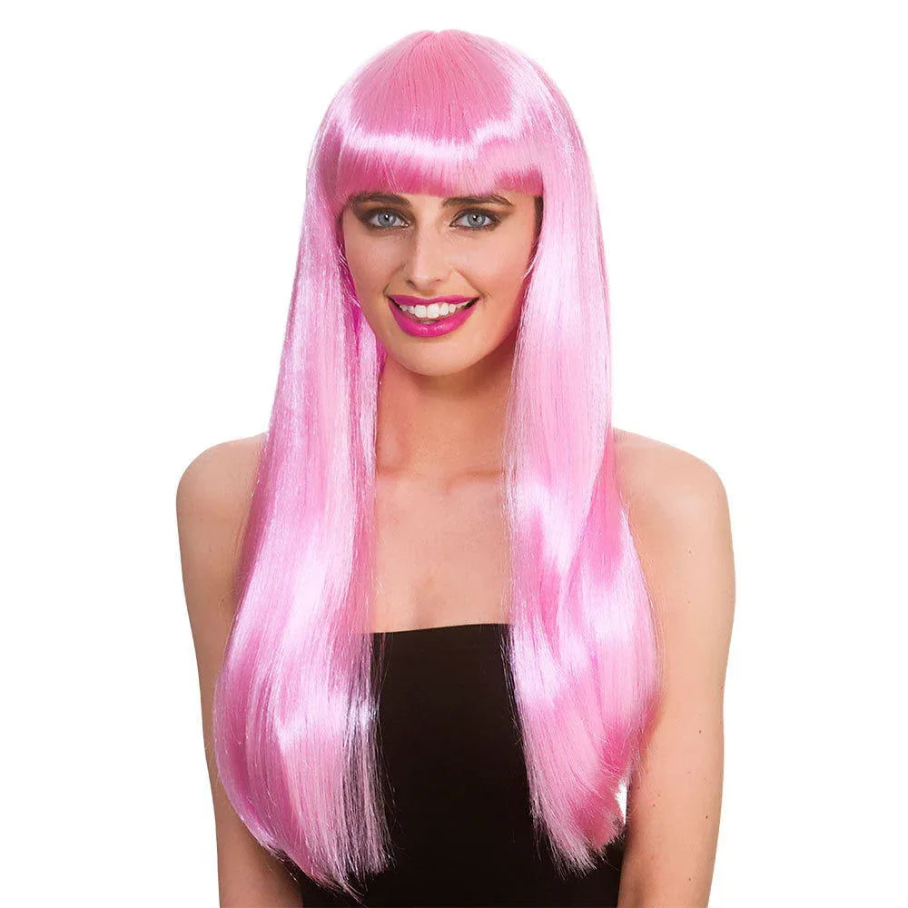 Pink Long Straight Women's Fancy Dress Wig With Fringe Fantasy - Why Not Shop