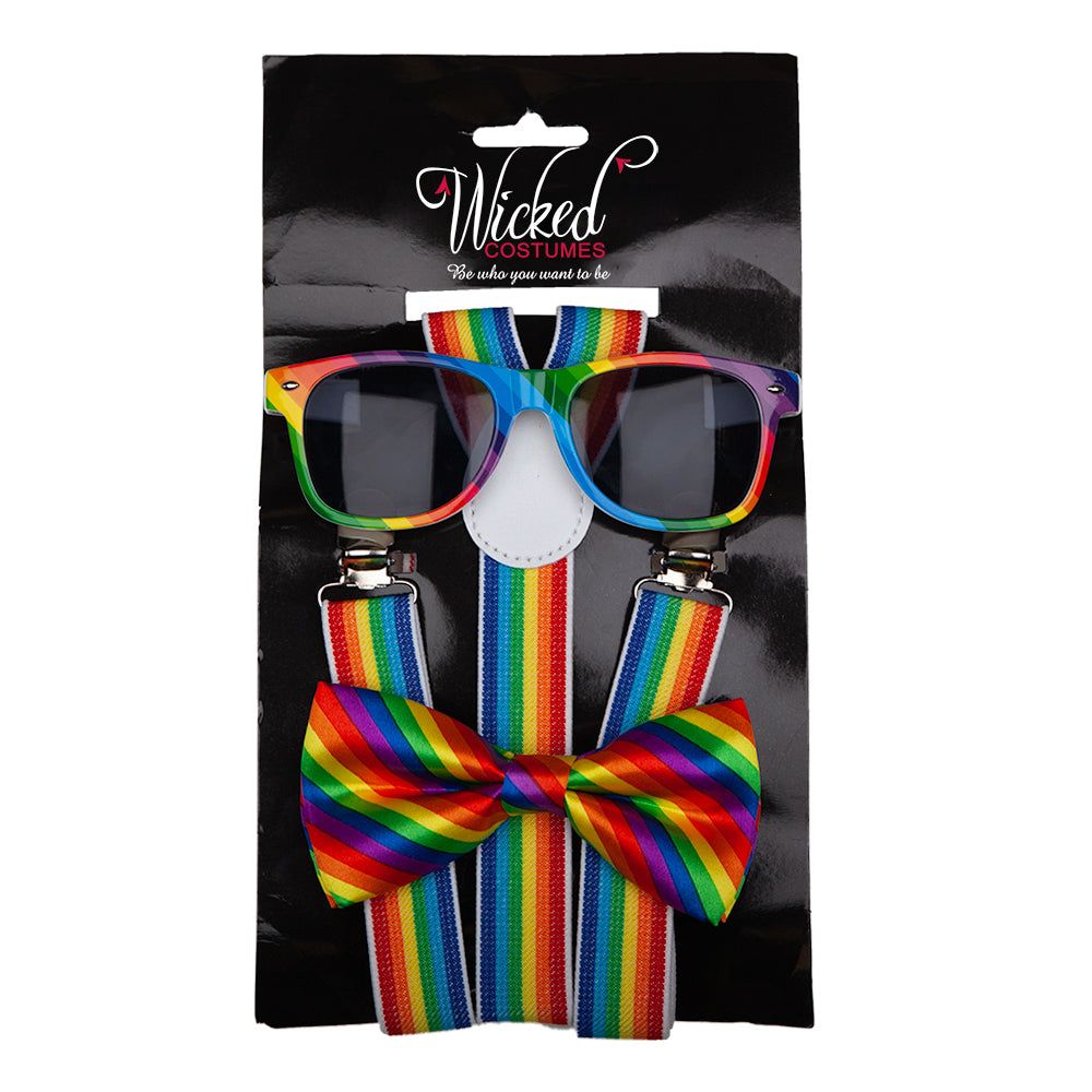 Rainbow 3 Piece Dress Up Kit, Braces, Bow Tie & Glasses | Why Not Shop