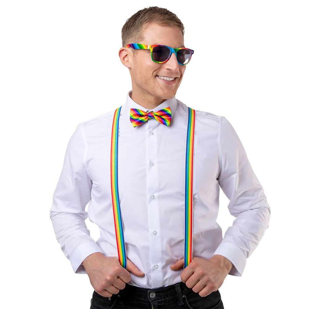 Rainbow 3 Piece Dress Up Kit, Braces, Bow Tie & Glasses | Why Not Shop