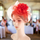 Red Mesh Flower Faux Feather Headband Fascinator With Clip | Why Not Shop