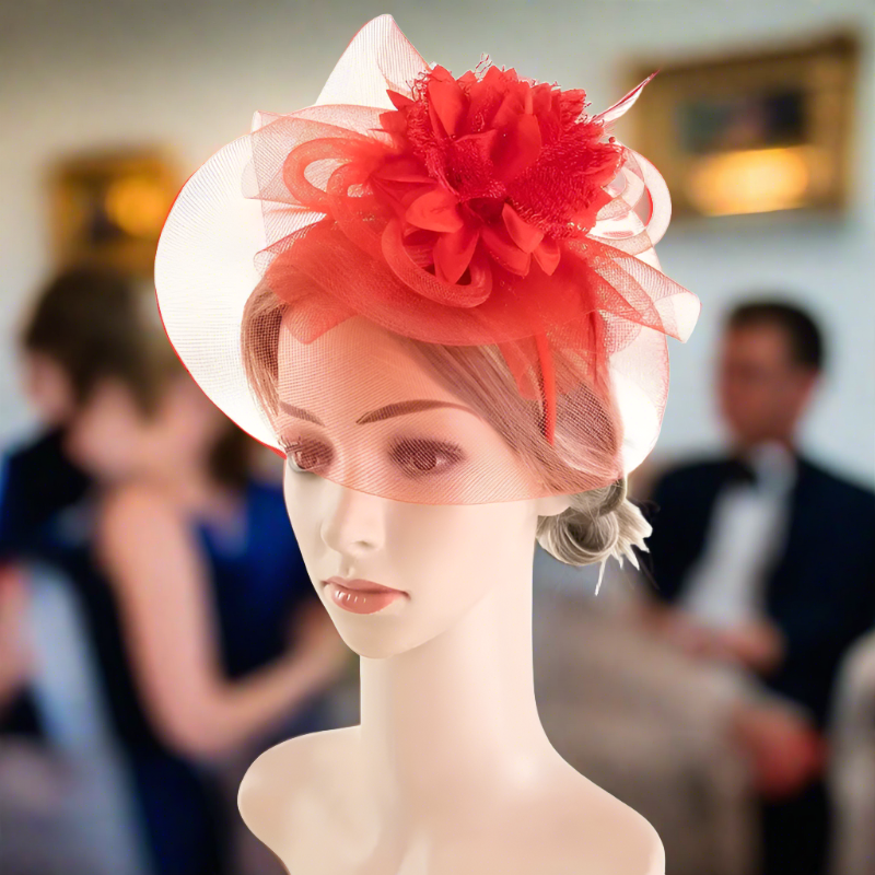 Red Mesh Flower Faux Feather Headband Fascinator With Clip | Merthyr Tydfil | Why Not Shop Online