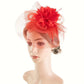 Red Mesh Flower Faux Feather Headband Fascinator With Clip | Why Not Shop