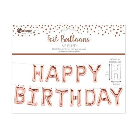 Rose Gold Happy Birthday Air Filled Foil Balloons 24 x 35cm | Merthyr Tydfil | Why Not Shop Online
