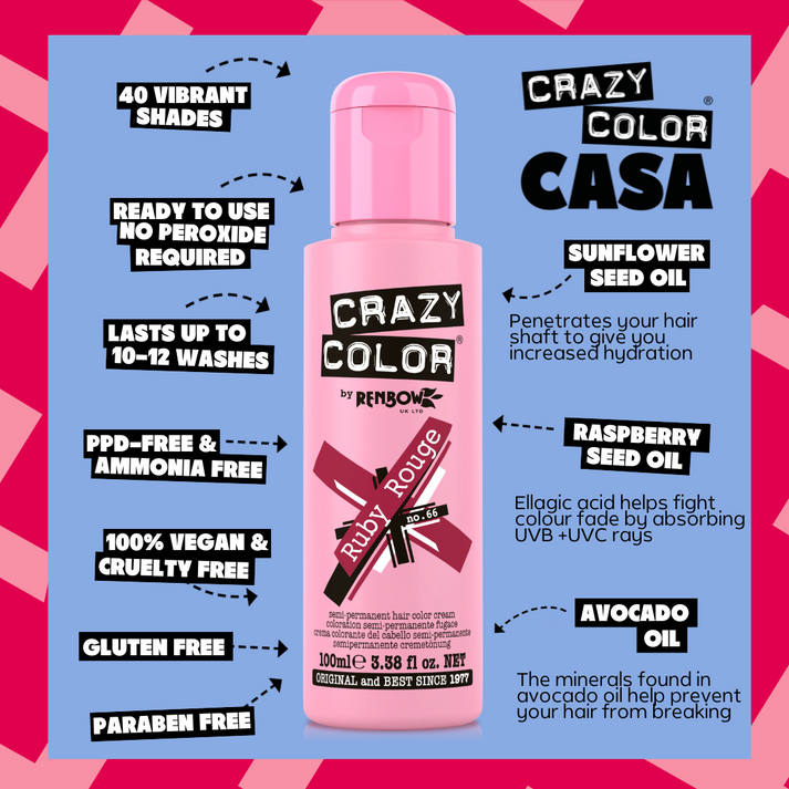 Crazy Color Semi Permanent Hair Dye - Ruby Rouge Number 66 100ml | Merthyr Tydfil | Why Not Shop Online