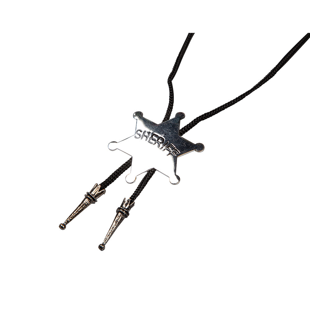 Sheriff Cowboy Bolo Neck Tie - Black & Silver