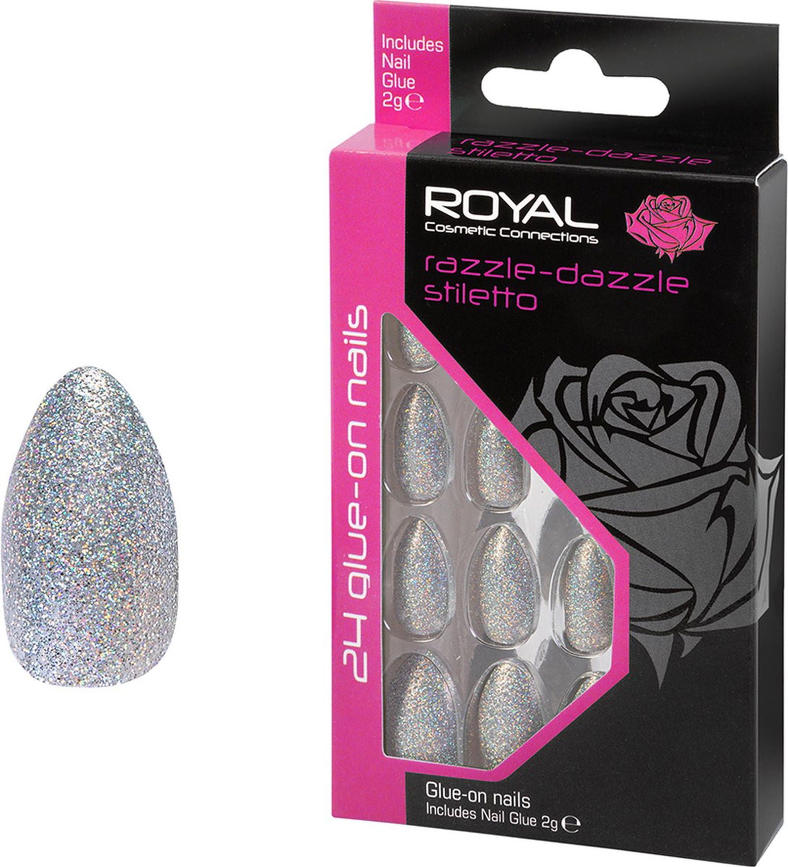 Silver Glitter False Nails Razzle Dazzle Stiletto Pack of 24 | Merthyr Tydfil | Why Not Shop Online