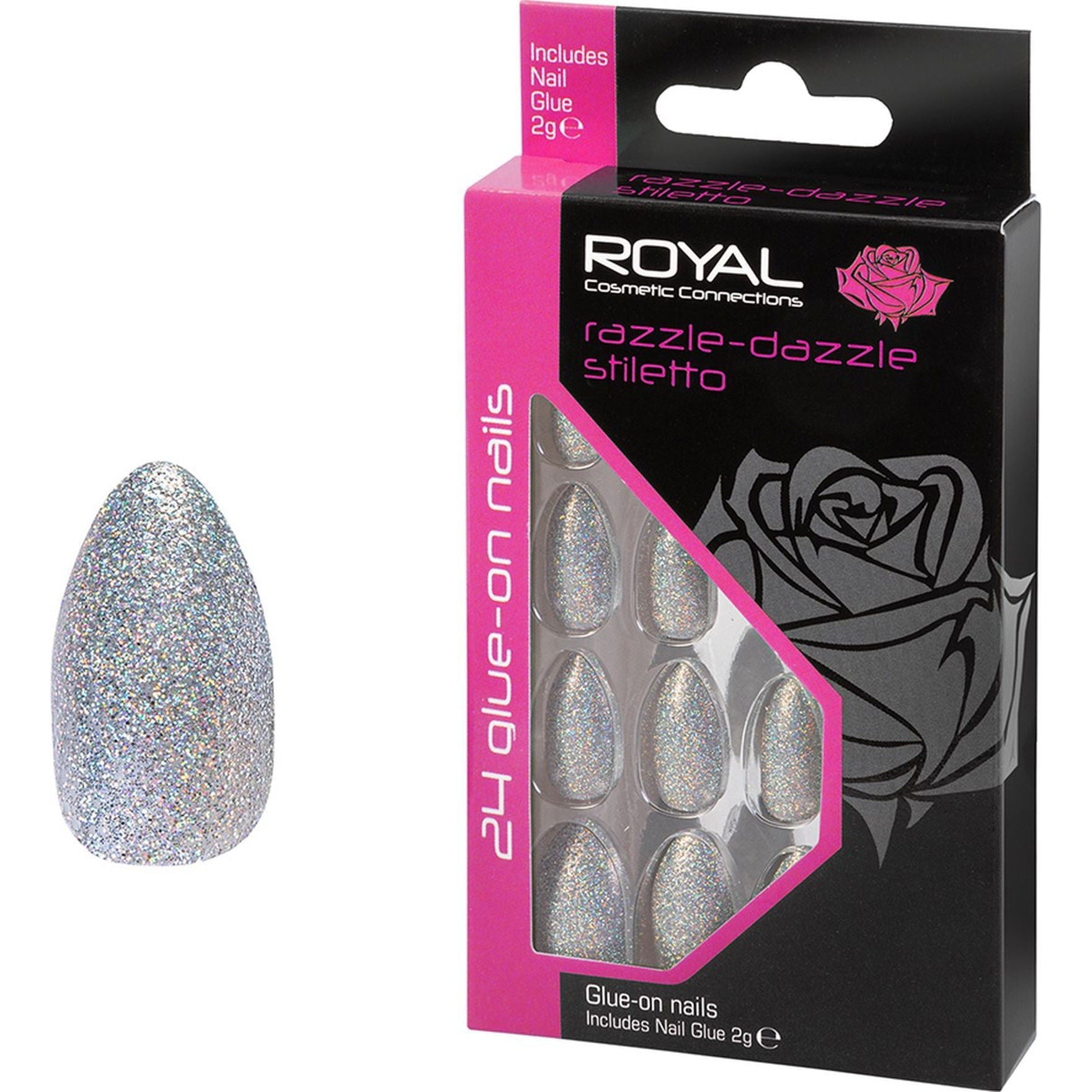 Silver Glitter False Nails Razzle Dazzle Stiletto Pack of 24 | Why Not Shop