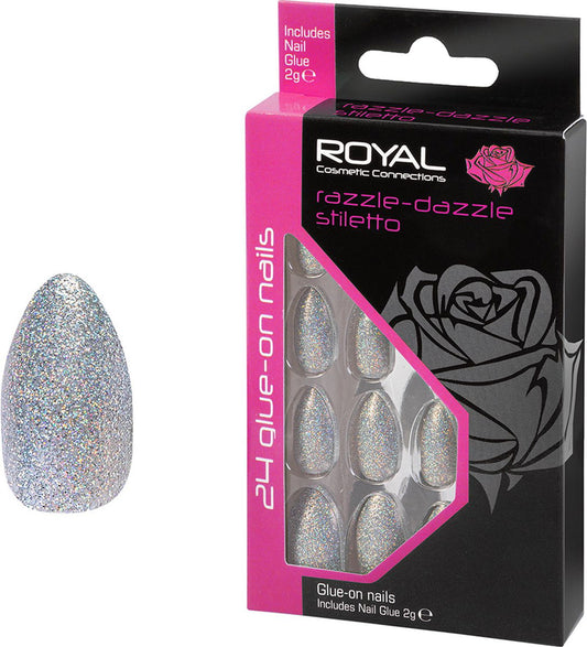 Silver Glitter False Nails Razzle Dazzle Stiletto Pack of 24 | Merthyr Tydfil | Why Not Shop Online