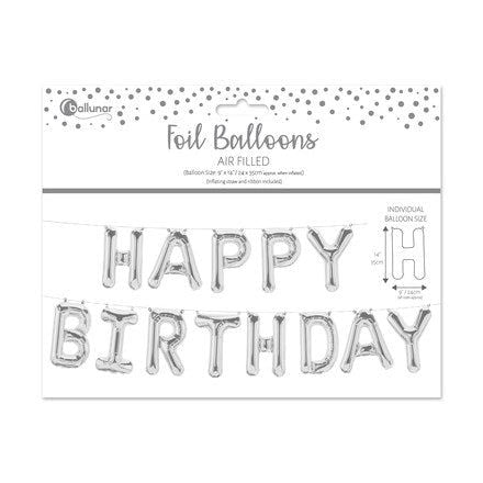 Silver Happy Birthday Air Filled Foil Balloons 24 x 35cm | Why Not Shop