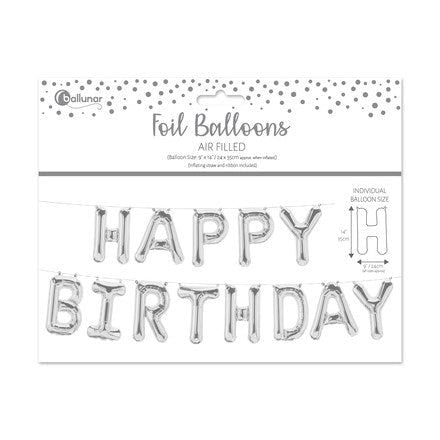 Silver Happy Birthday Air Filled Foil Balloons 24 x 35cm | Merthyr Tydfil | Why Not Shop Online