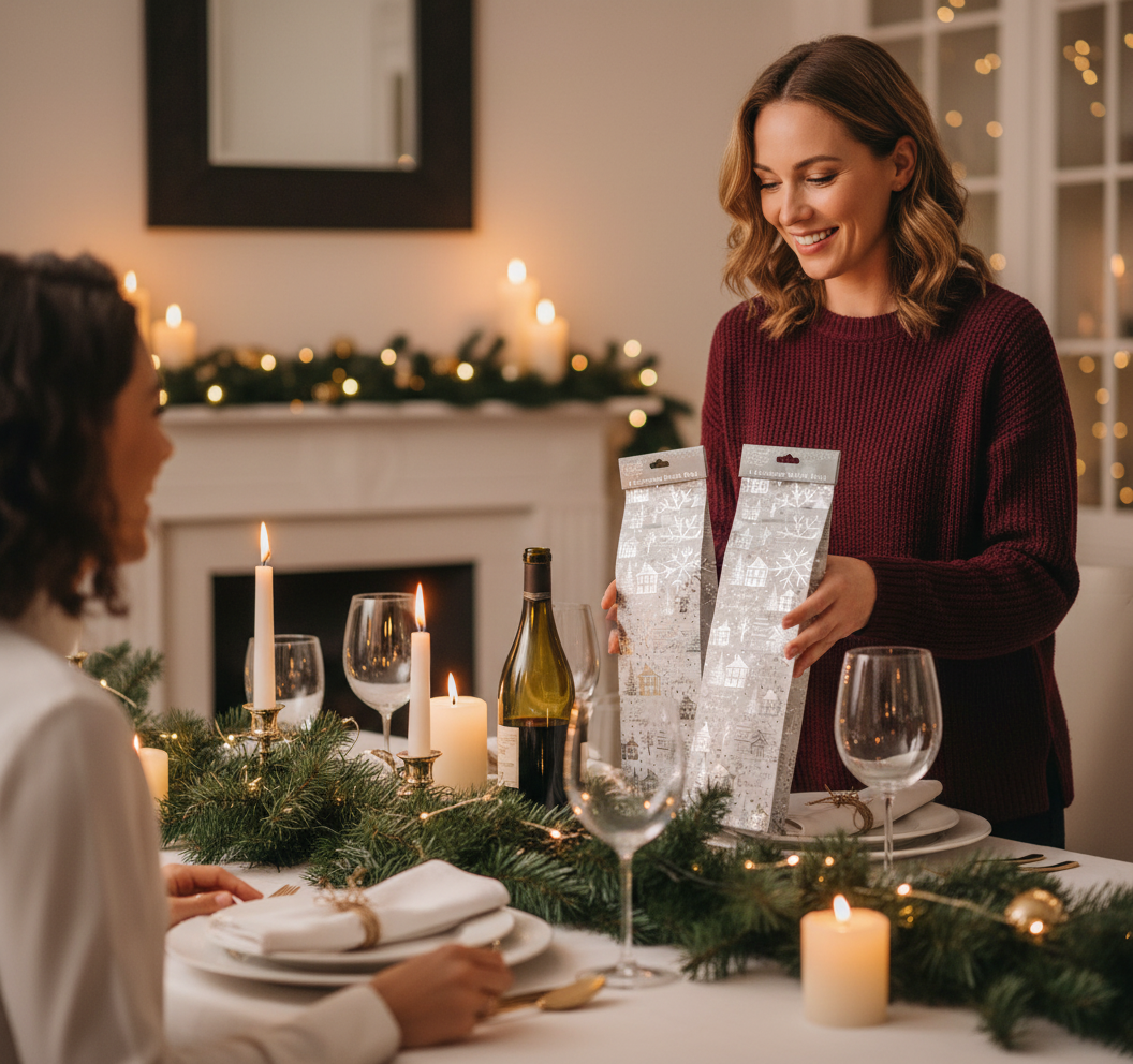 Silver Houses Christmas Bottle Gift Bags Pack Of 3 | Merthyr Tydfil | Why Not Shop Online