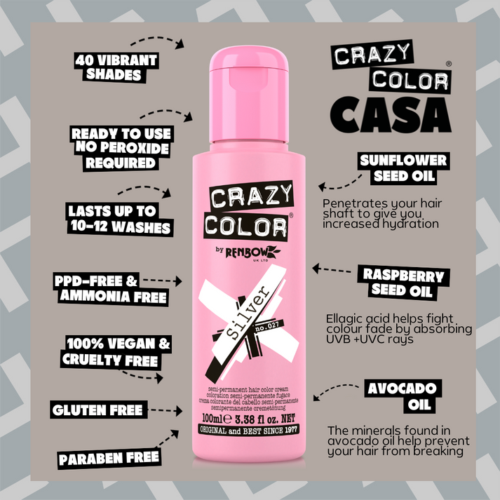 Crazy Color Silver Semi-Permanent Hair Dye 100ml
