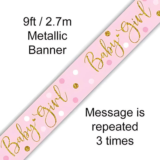 Sparkling Baby Girl Pink Baby Shower Banner with Dots | Merthyr Tydfil | Why Not Shop Online