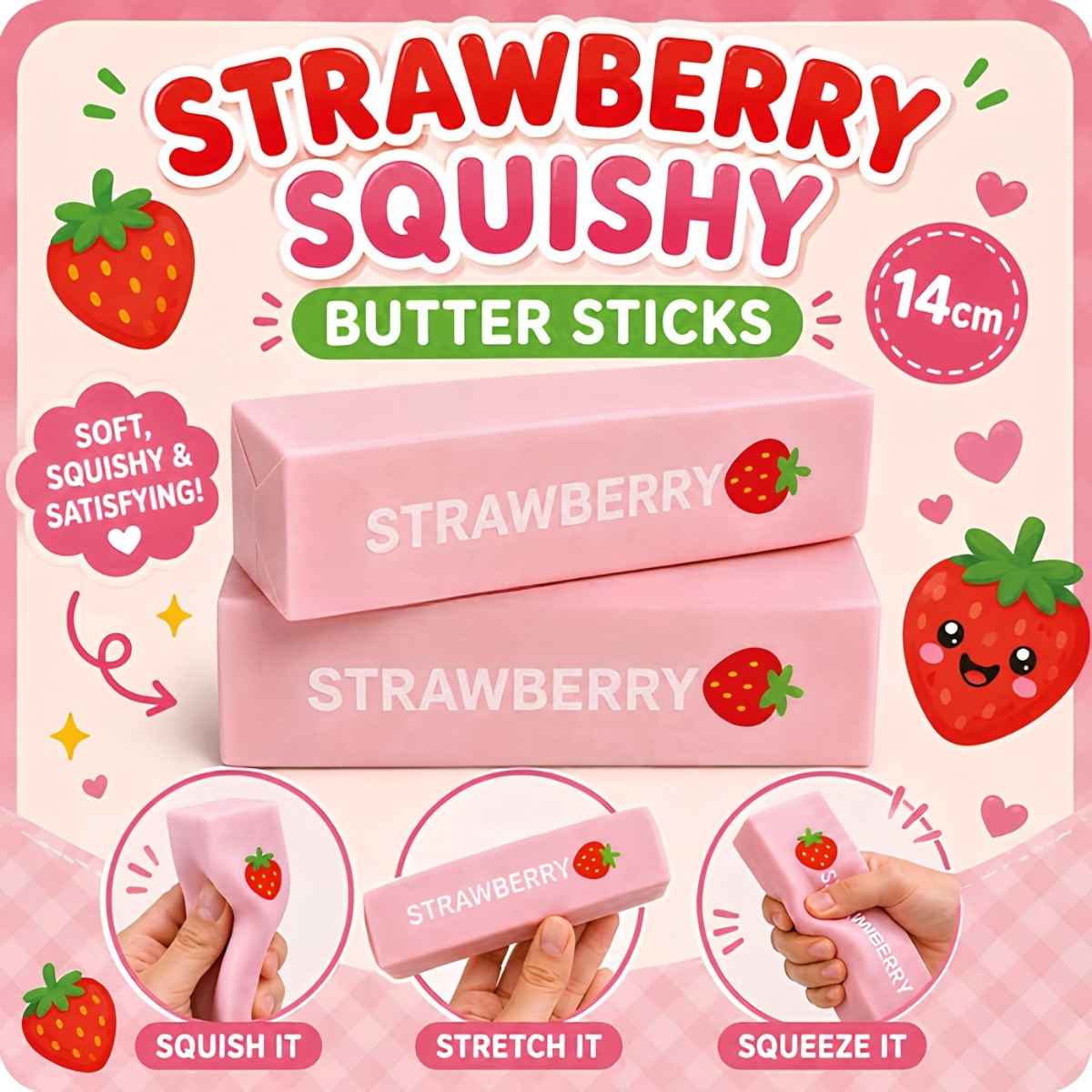 Squishy Strawberry Butter Sticks 14cm