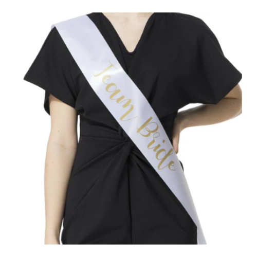 Team Bride Sashes - White With Gold Text | Why Not Shop