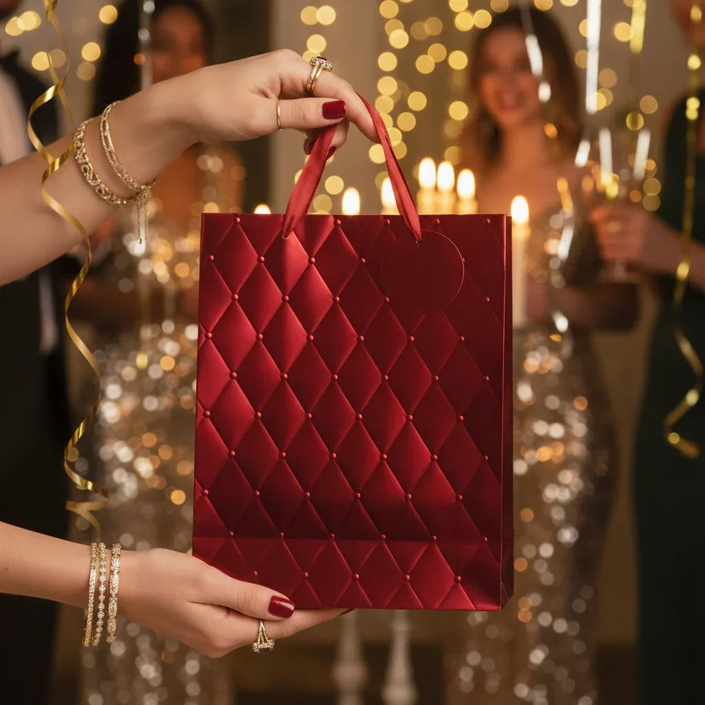 Tulip Red Foil Embossed Extra Large Luxury Gift Bags - Why Not Shop