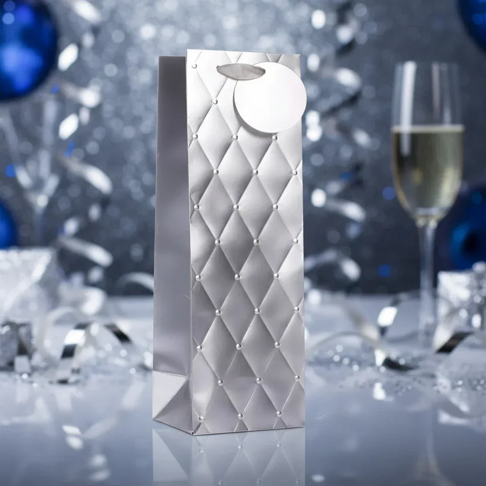 Tulip Silver Foil Embossed Bottle Gift Bag - Luxury Present Wrapping - Why Not Shop