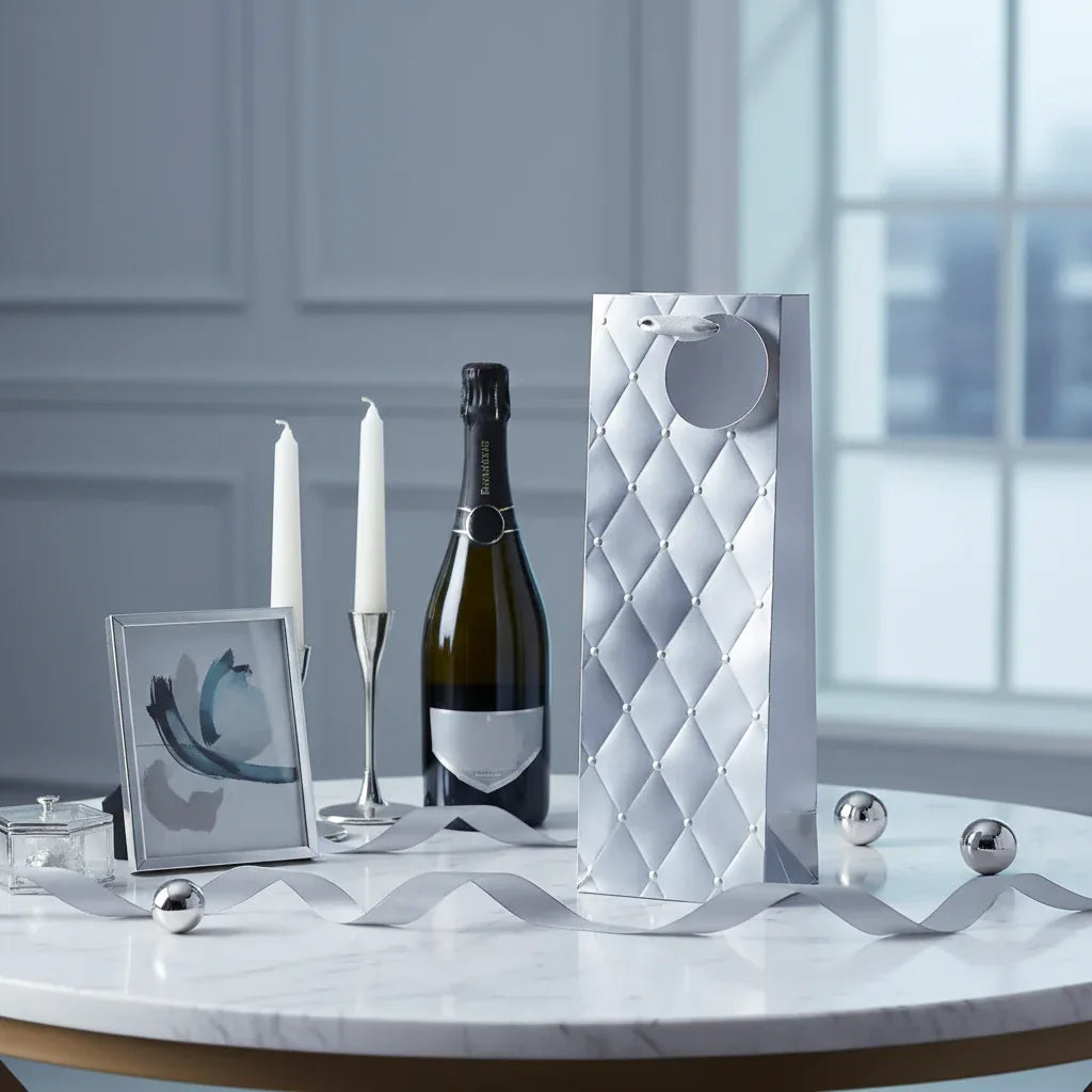 Tulip Silver Foil Embossed Bottle Gift Bag - Luxury Present Wrapping - Why Not Shop