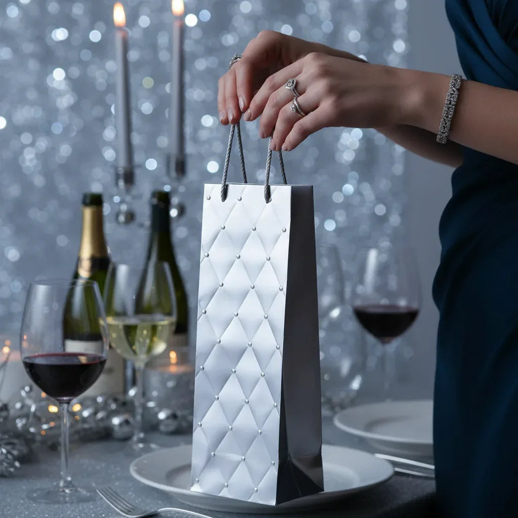 Tulip Silver Foil Embossed Bottle Gift Bag - Luxury Present Wrapping - Why Not Shop