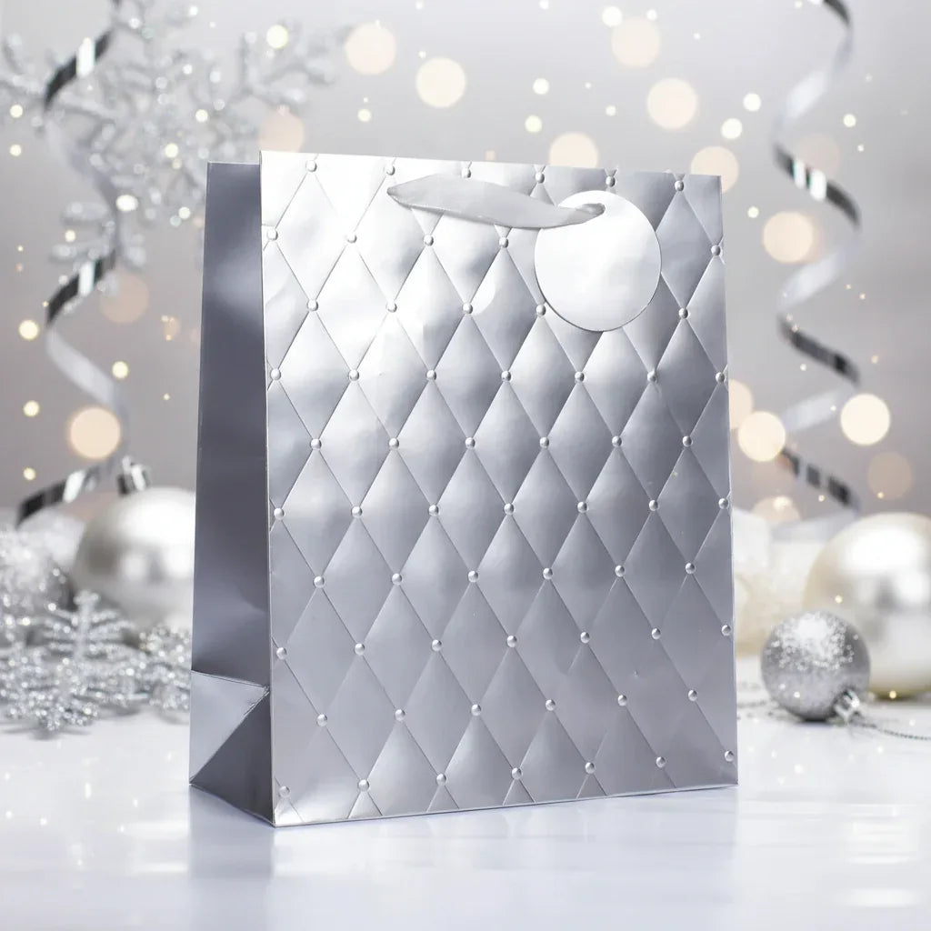 Tulip Silver Foil Embossed XL Gift Bags - Luxe Party Packaging - Why Not Shop