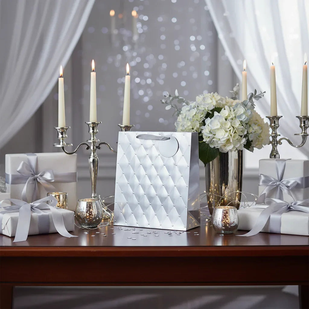 Tulip Silver Foil Embossed Large Luxury Gift Bags - Why Not Shop