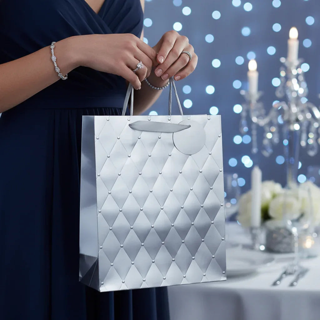 Tulip Silver Foil Embossed Large Luxury Gift Bags - Why Not Shop