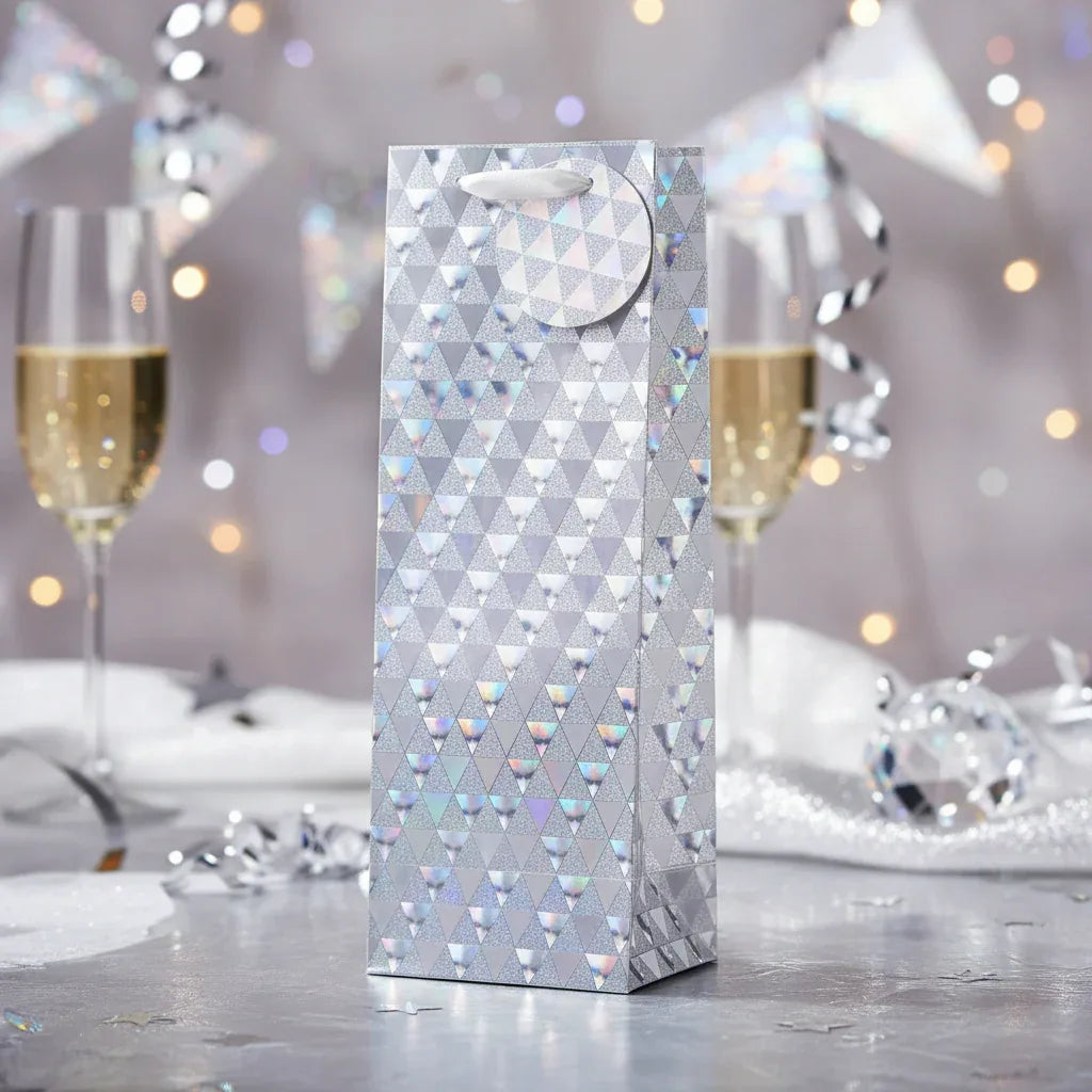 Tulip Silver Holographic Bottle Gift Bags | Luxury Packaging - Why Not Shop