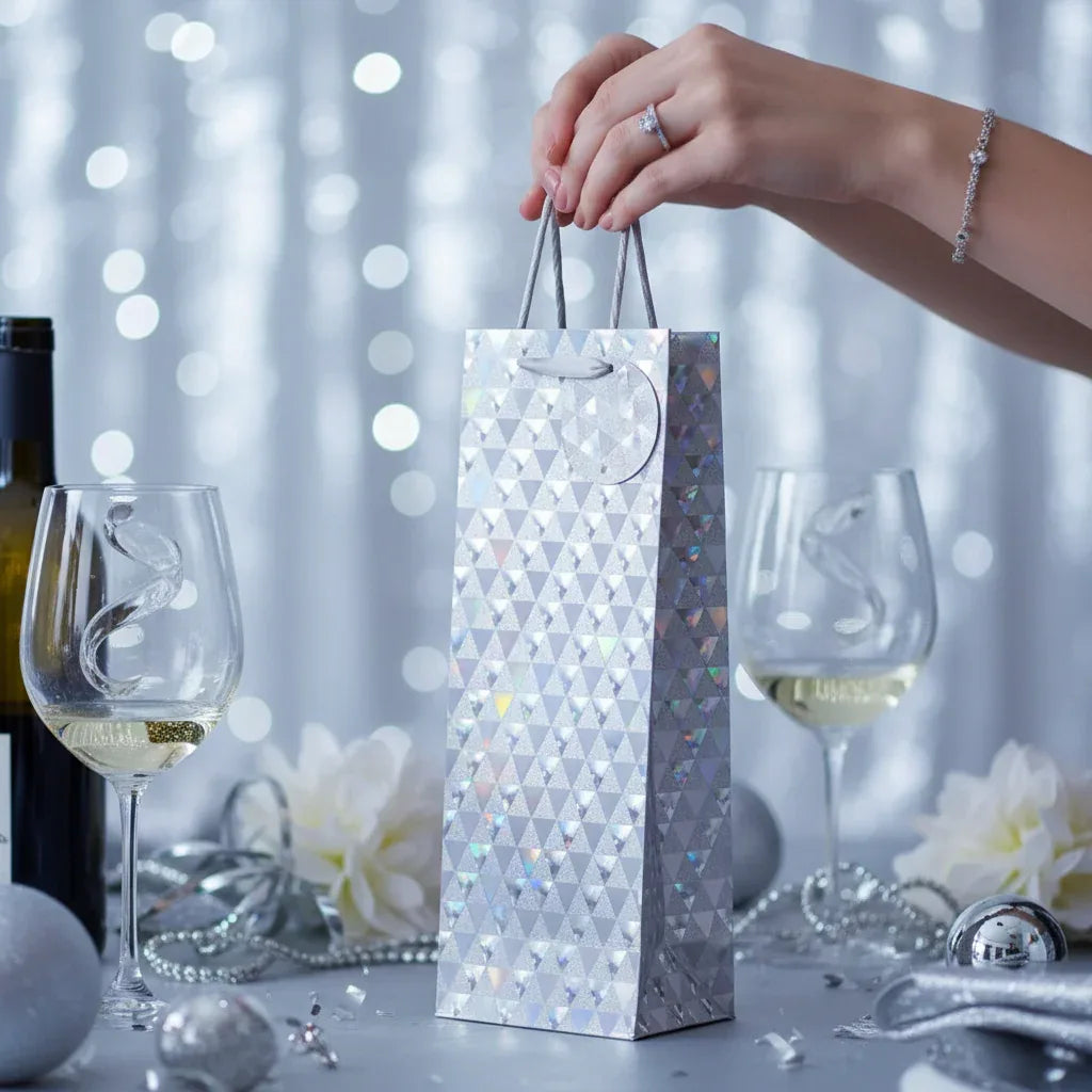 Tulip Silver Holographic Bottle Gift Bags | Luxury Packaging - Why Not Shop