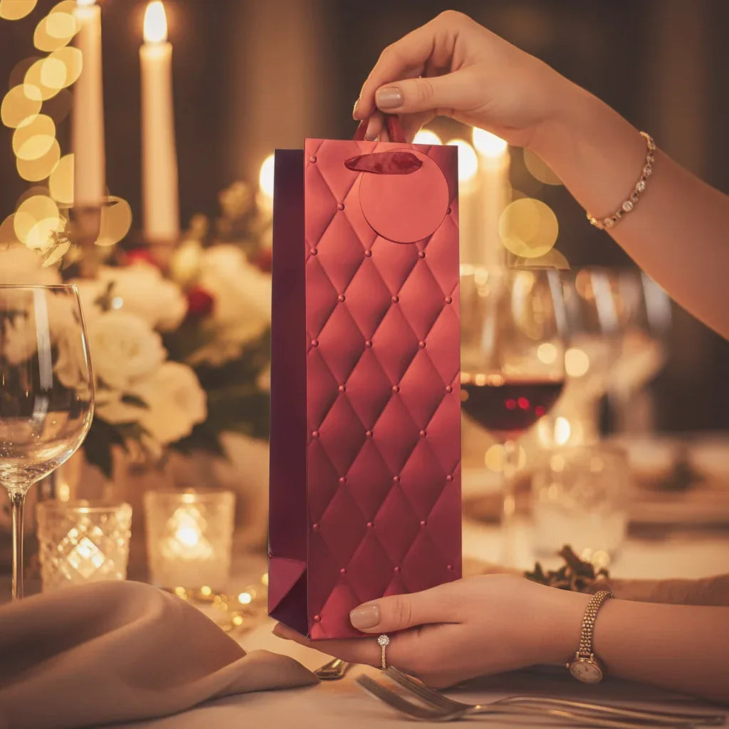 Tulip Red Foil Bottle Gift Bags - Luxe Wine Present Packaging - Why Not Shop