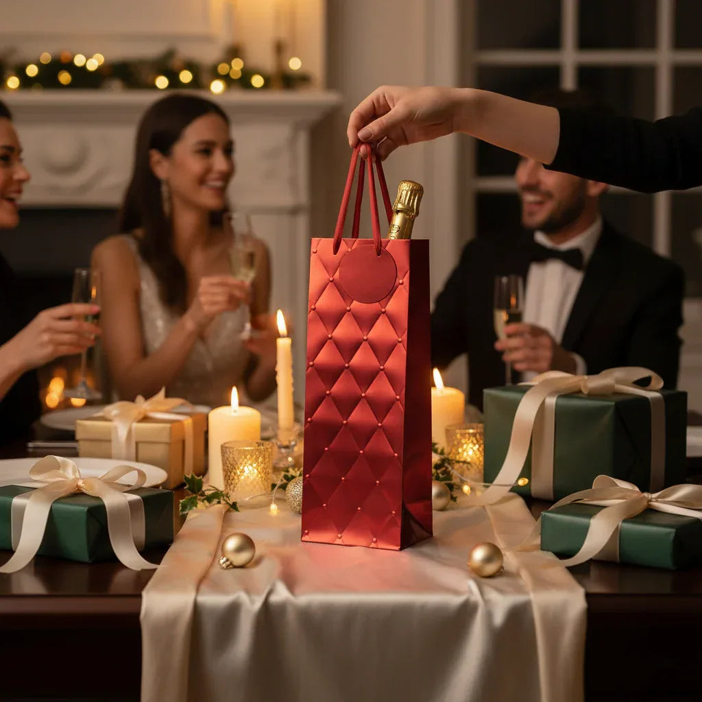 Tulip Red Foil Bottle Gift Bags - Luxe Wine Present Packaging - Why Not Shop