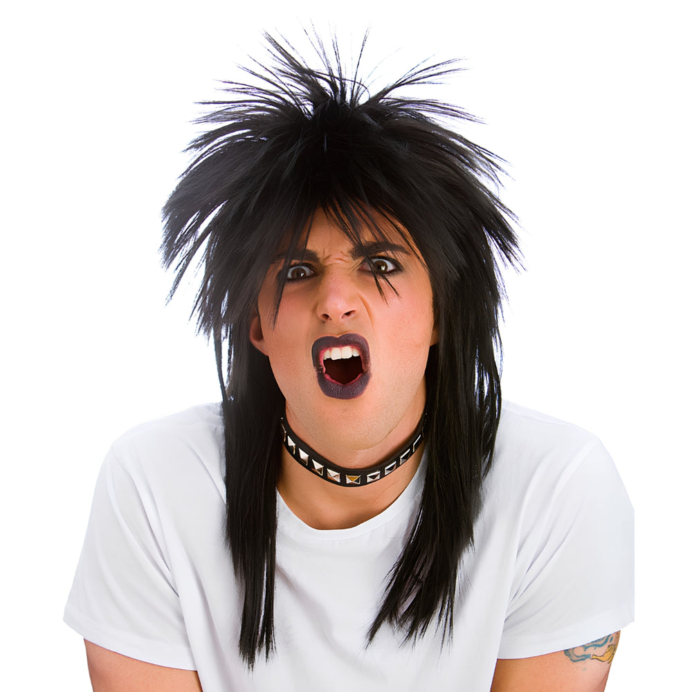 Unisex Black 80's Rockstar Wig