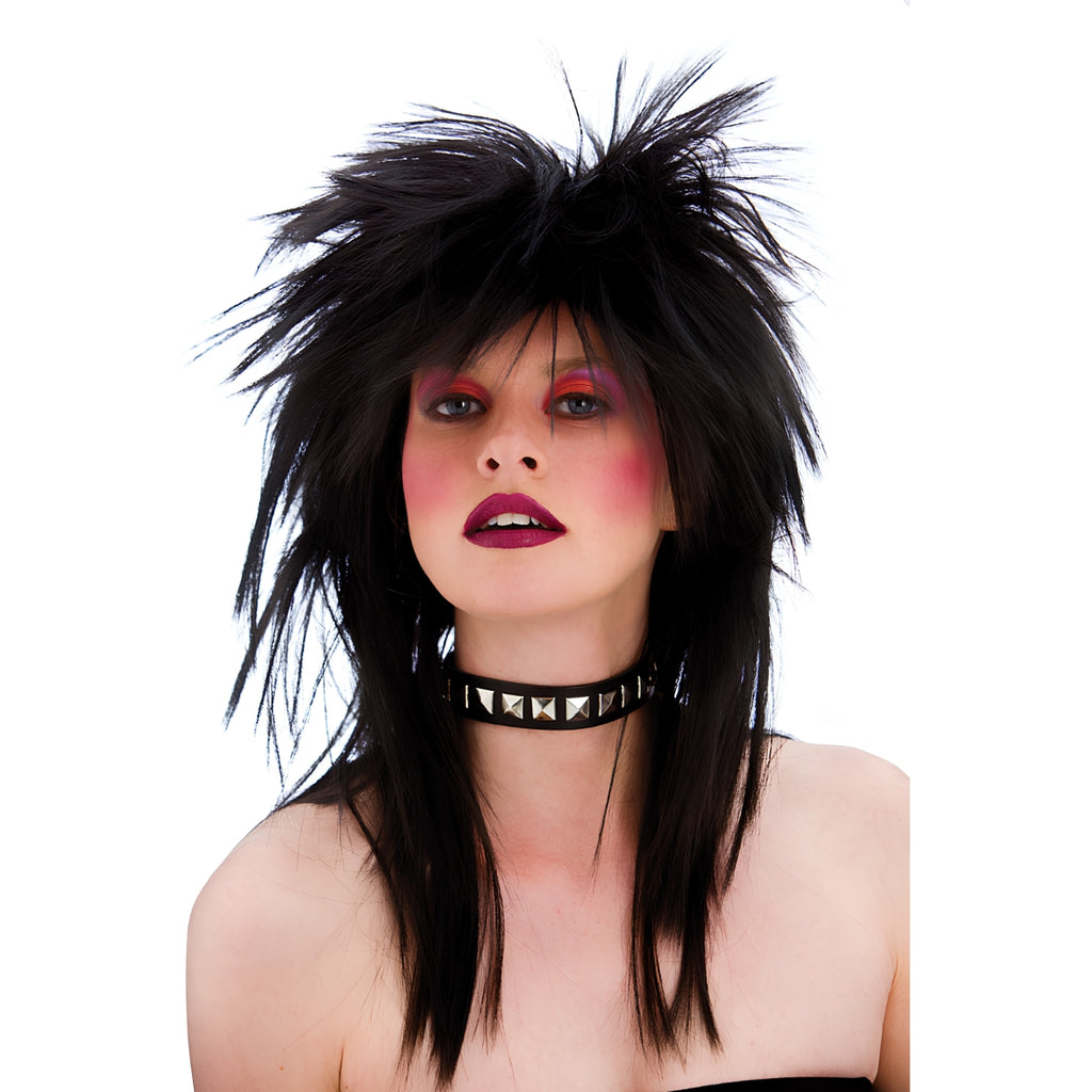 Unisex Black 80's Rockstar Wig