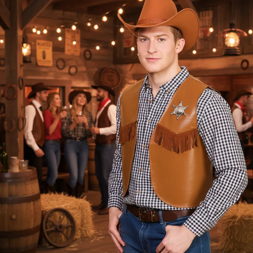 Wicked Costumes Cowboy Sheriff Waistcoat - Light Brown One Size Adult Fancy Dress - Why Not Shop