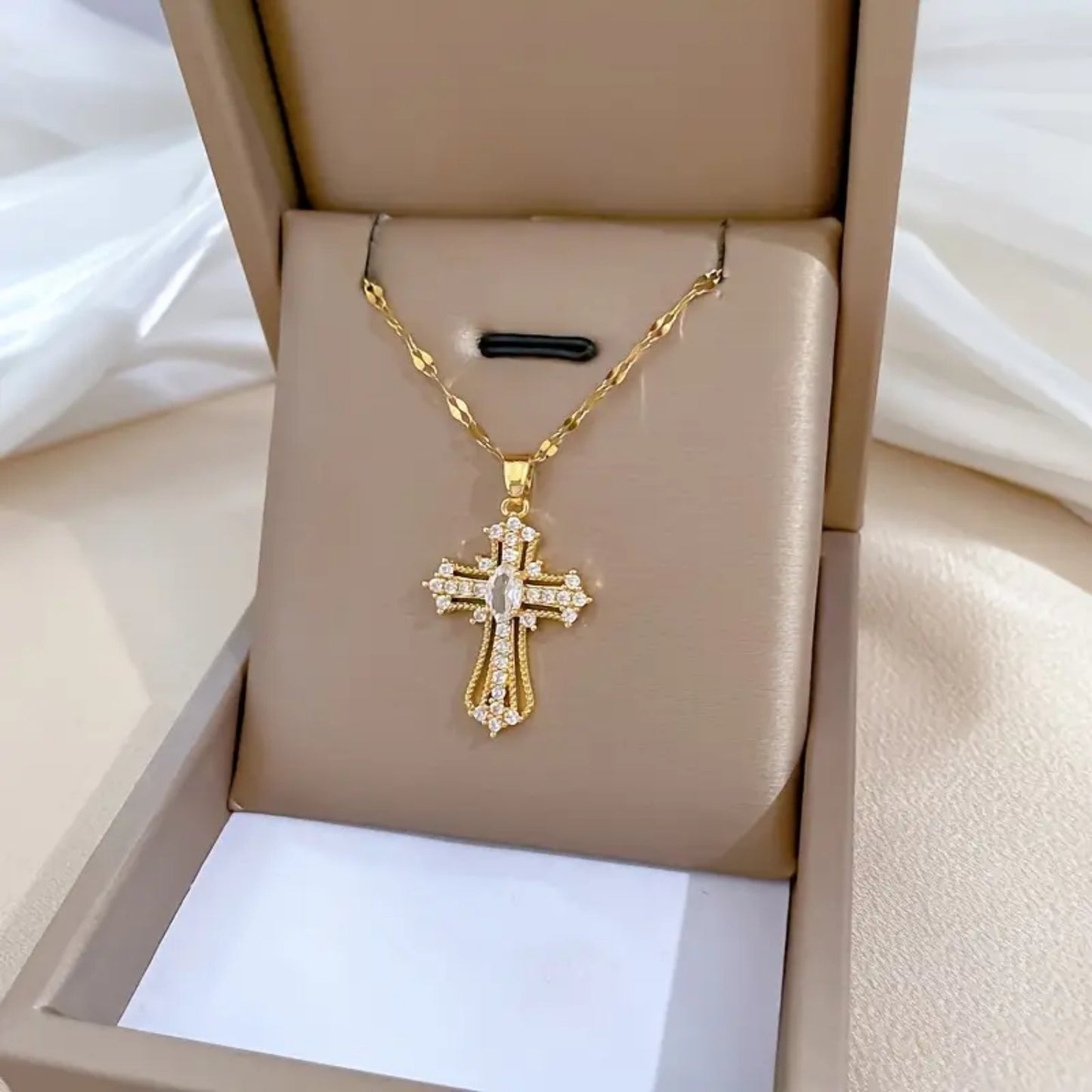 Elegant Gold Cross Pendant Necklace - Stainless Steel Chain with Copper Pendant | Merthyr Tydfil | Why Not Shop Online