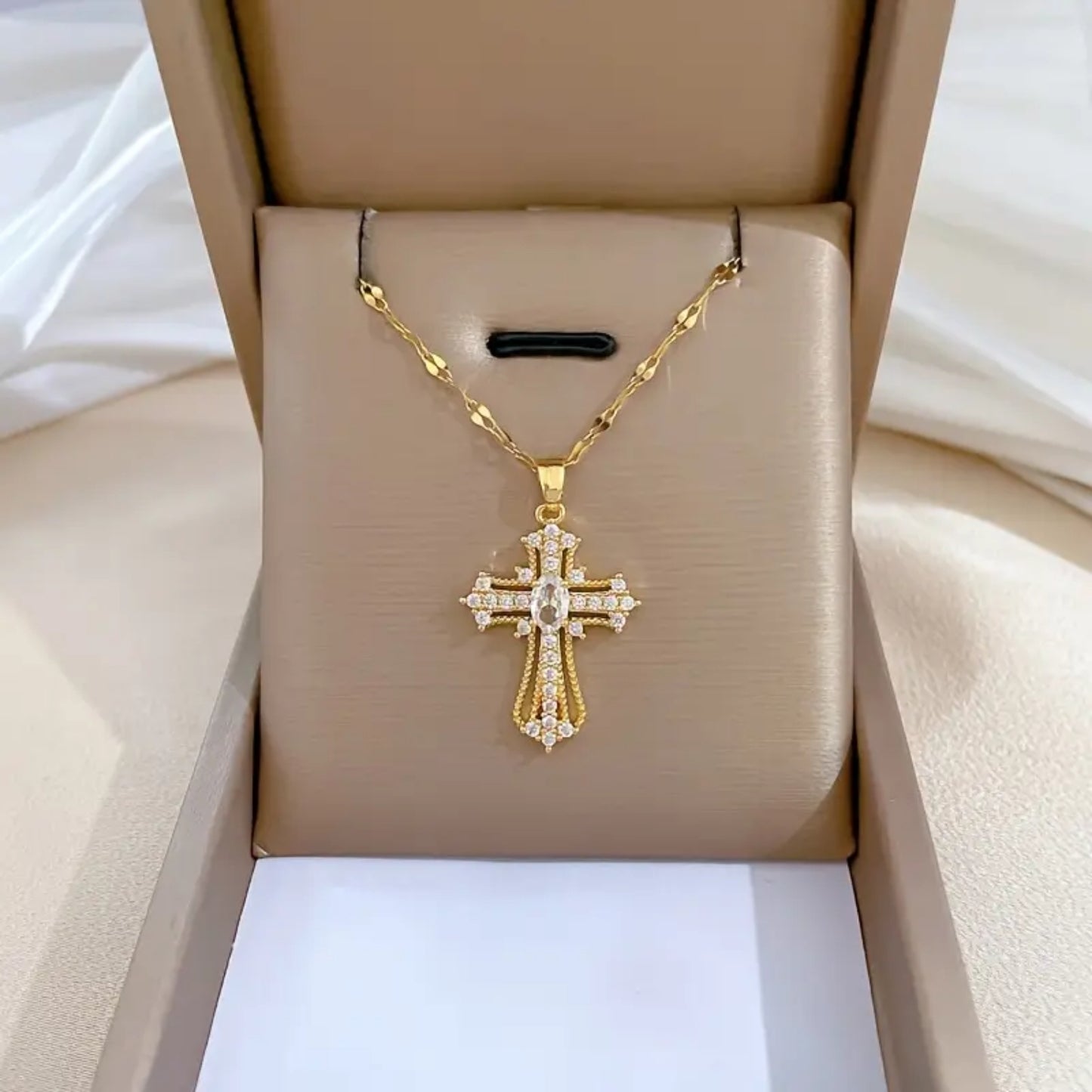 Elegant Gold Cross Pendant Necklace - Stainless Steel Chain with Copper Pendant | Merthyr Tydfil | Why Not Shop Online