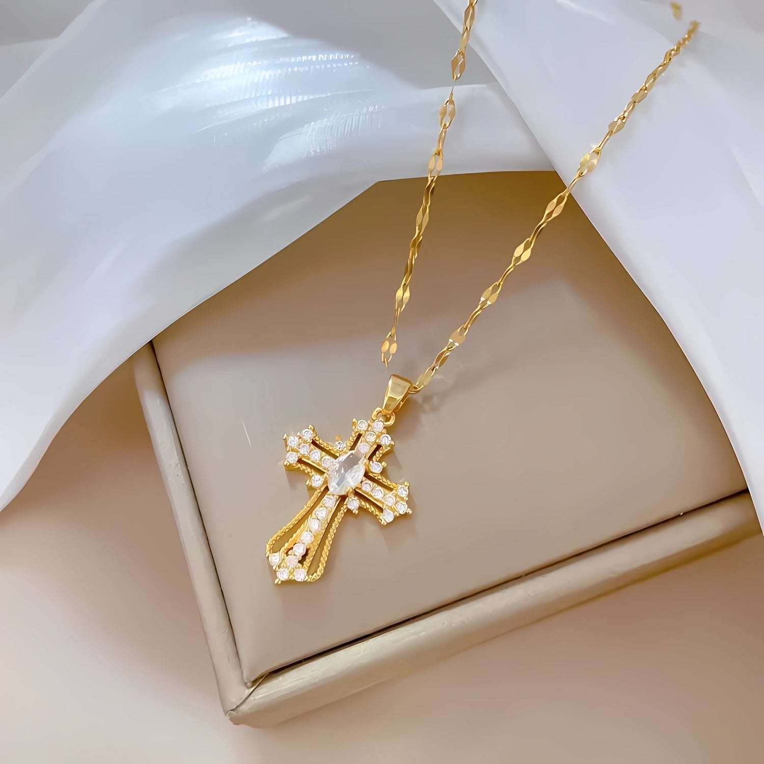 Elegant Gold Cross Pendant Necklace - Stainless Steel Chain with Copper Pendant | Merthyr Tydfil | Why Not Shop Online