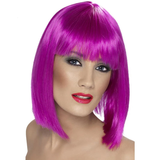 Womens Glam Fancy Dress Wig, Neon Purple Short, Blunt Style With Fringe | Merthyr Tydfil | Why Not Shop Online