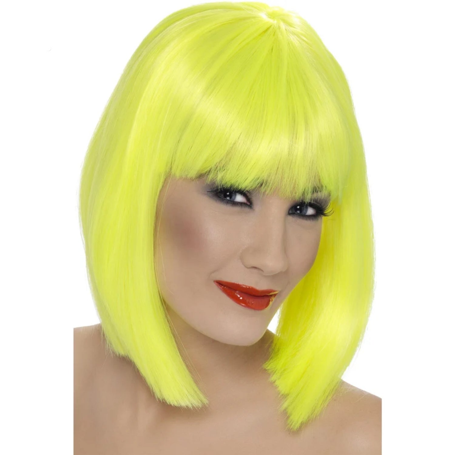 Womens Glam Fancy Dress Wig, Neon Yellow Short, Blunt Style With Fringe | Merthyr Tydfil | Why Not Shop Online