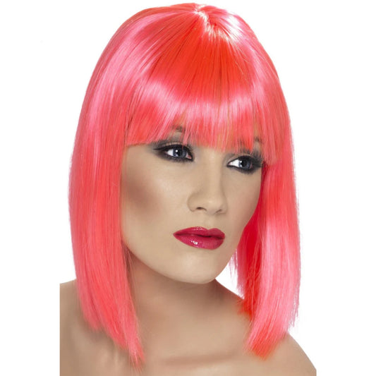 Womens Glam Fancy Dress Wig, Neon Pink Short, Blunt Style With Fringe | Merthyr Tydfil | Why Not Shop Online