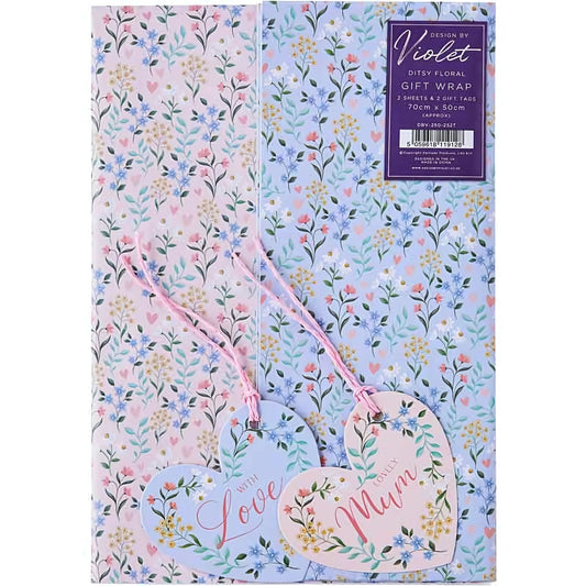 Ditsy Floral Mothers Day Gift Wrap 2 Sheets Pink/Blue | Merthyr Tydfil | Why Not Shop Online