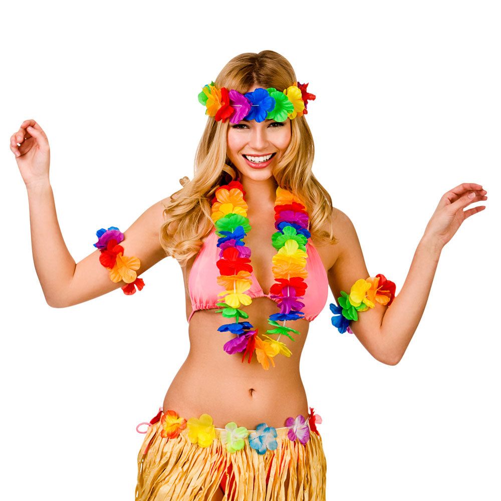 Waikiki 4 Piece Hawaiian Fancy Dress Set - Lei, Headpiece And 2 Wrist Cuffs | Merthyr Tydfil | Why Not Shop Online