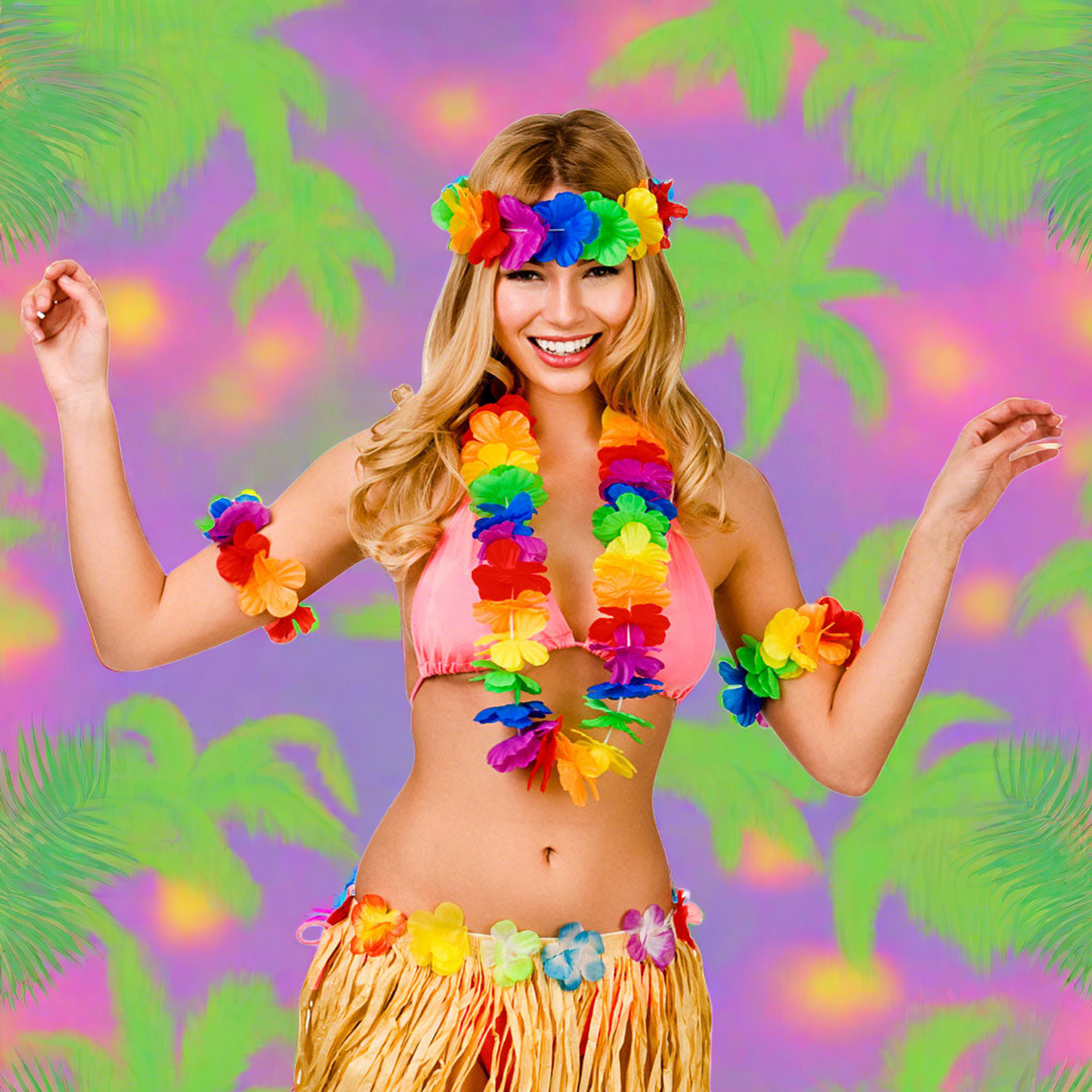 Waikiki 4 Piece Hawaiian Fancy Dress Set - Lei, Headpiece And 2 Wrist Cuffs | Merthyr Tydfil | Why Not Shop Online