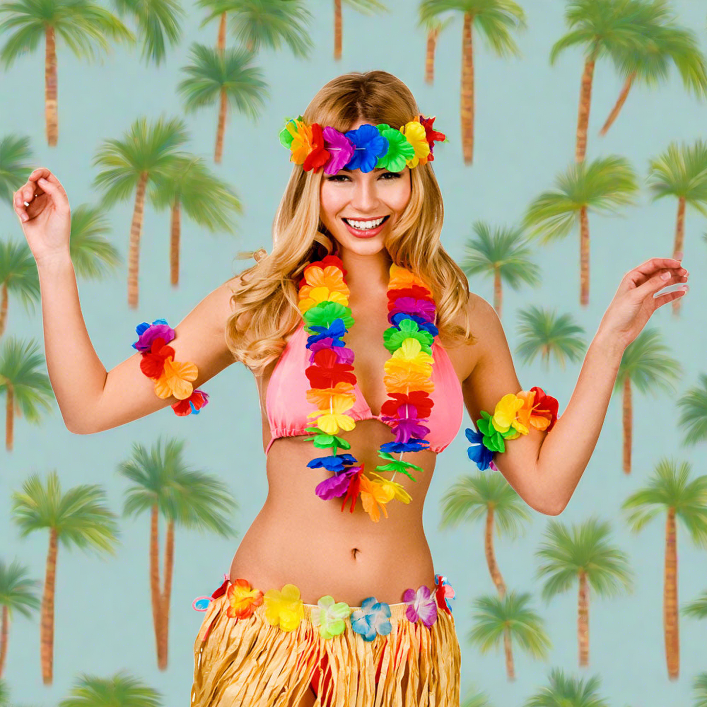 Waikiki 4 Piece Hawaiian Fancy Dress Set - Lei, Headpiece And 2 Wrist Cuffs | Merthyr Tydfil | Why Not Shop Online