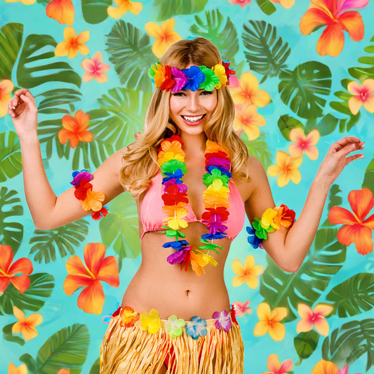 Waikiki 4 Piece Hawaiian Fancy Dress Set - Lei, Headpiece And 2 Wrist Cuffs | Merthyr Tydfil | Why Not Shop Online