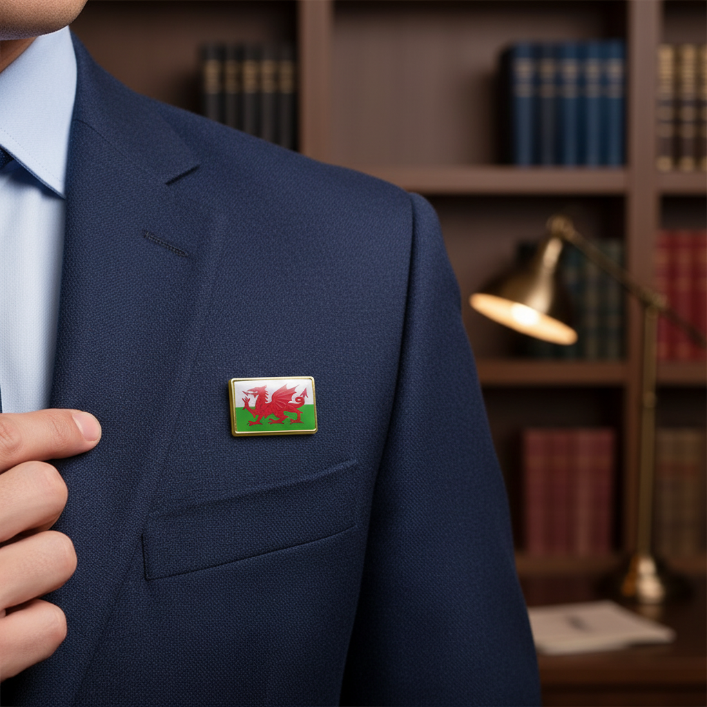 Welsh Flag Metal Pin Badges Rectangle Gold | Merthyr Tydfil | Why Not Shop Online