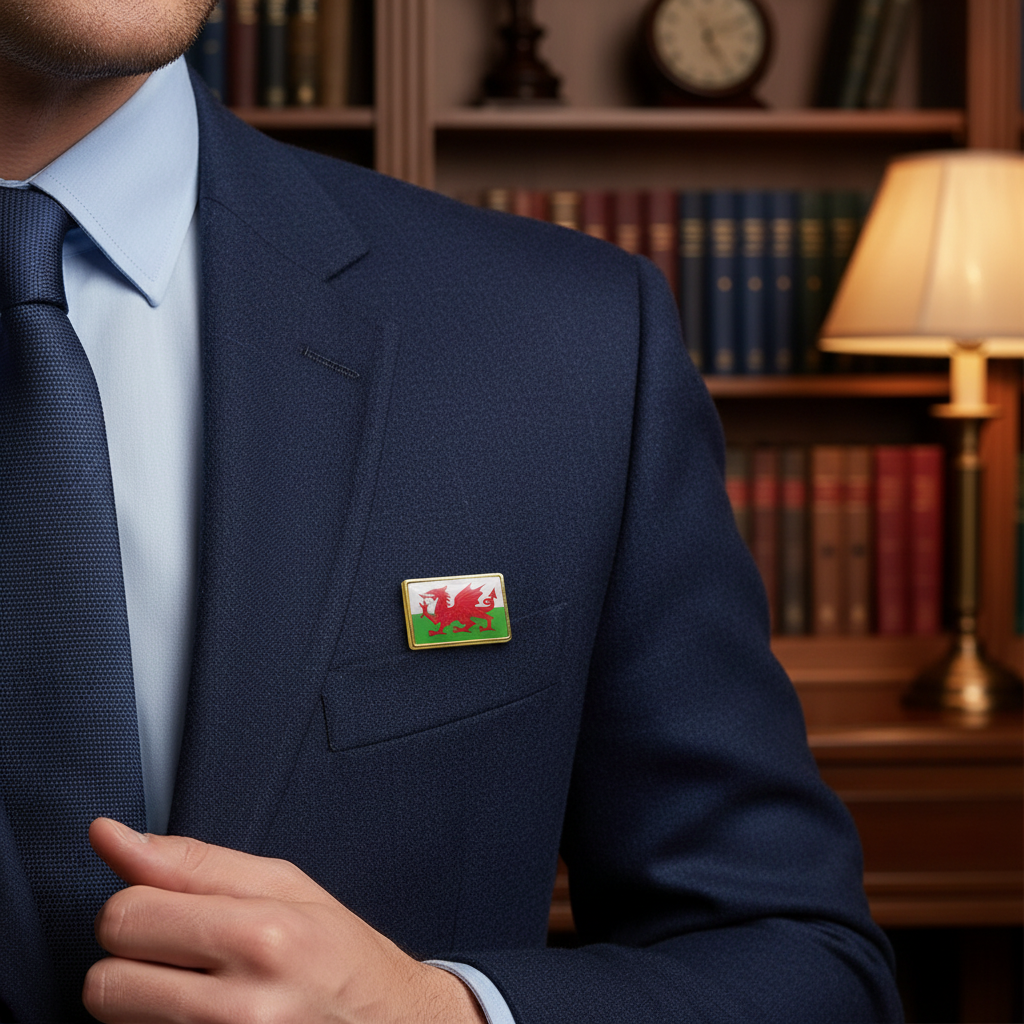 Welsh Flag Metal Pin Badges Rectangle Gold | Merthyr Tydfil | Why Not Shop Online