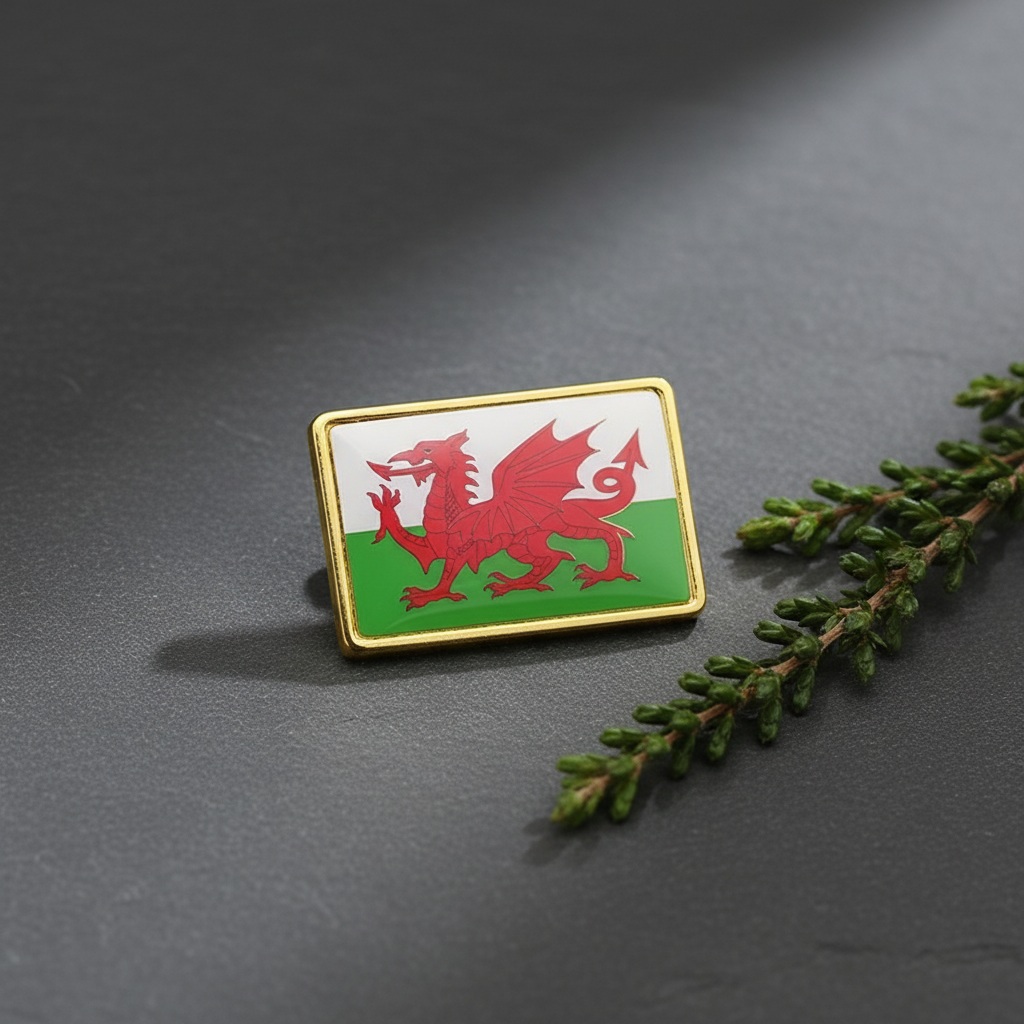 Welsh Flag Metal Pin Badges Rectangle Gold | Merthyr Tydfil | Why Not Shop Online