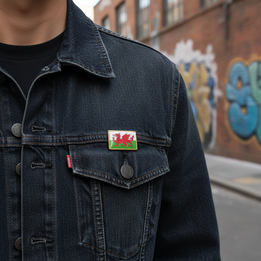 Welsh Flag Metal Pin Badges Rectangle Gold | Merthyr Tydfil | Why Not Shop Online